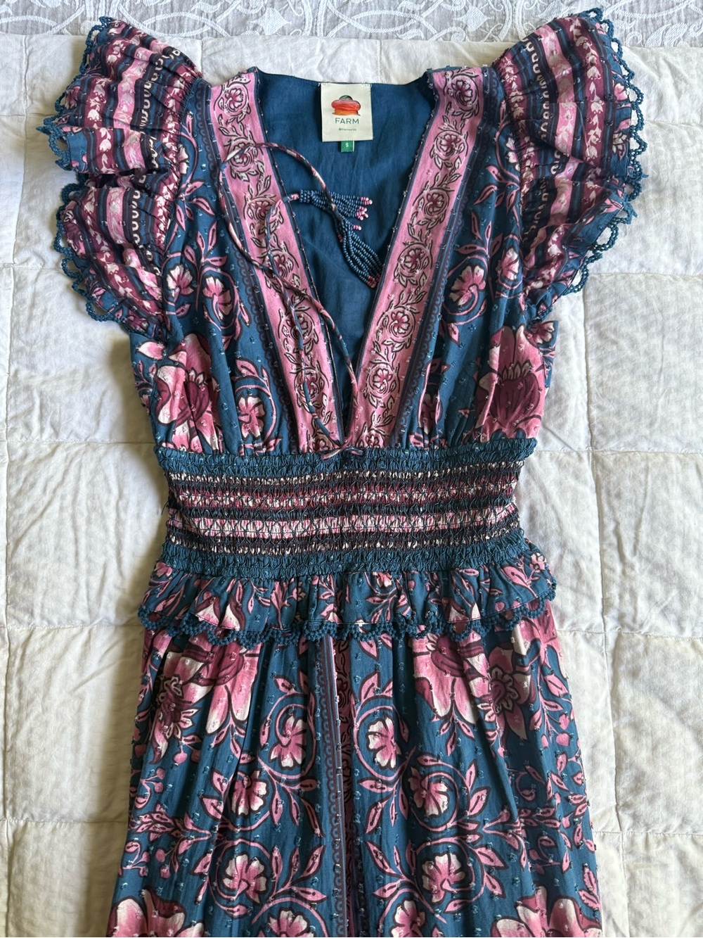 Farm Rio Bohemian Floral Maxi Dress in Teal and Pink - Picture 9 of 9